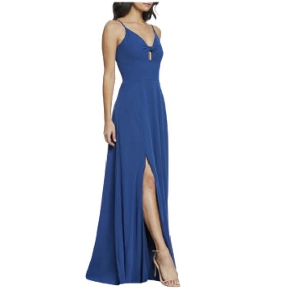 Dress The Population Blue Cambria Knot Tie Bodice Formal Evening Dress Large NEW - Picture 13 of 13